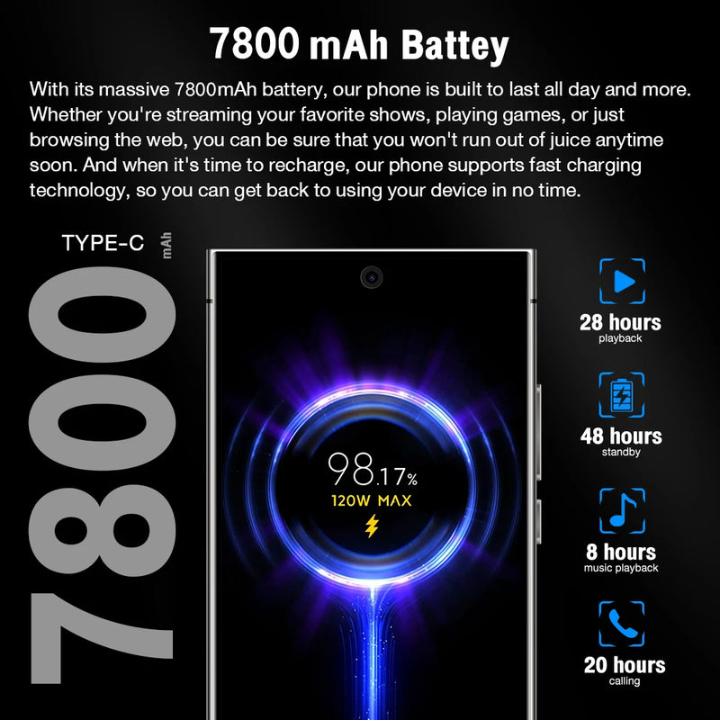S26 ultra 2025 novo smartphone 5g 7.3 ''de alta definição android 14 snapdragon 8gen3 10core duplo sim telefone 7800mah desbloqueio telefone