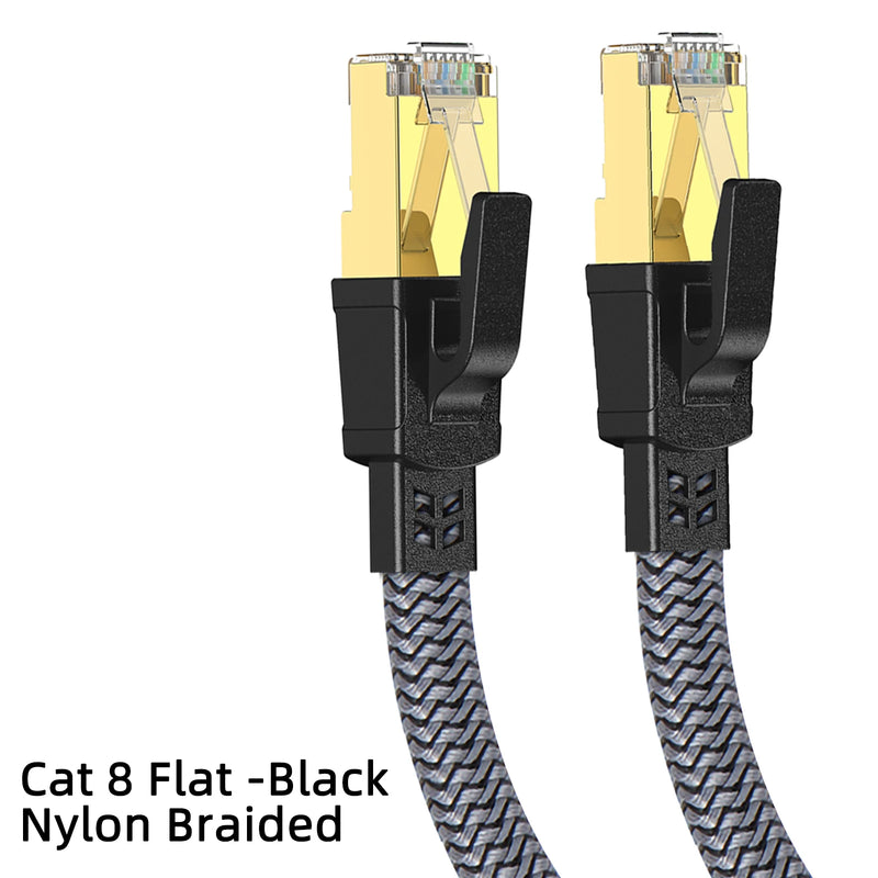 D-Sunty-Nylon Trançado Rede Lan Cord, CAT8 Cabo Ethernet, PC Modem, Laptop, PS 5 Router, RJ45 Flat Cable, Cat 8, 40Gbps