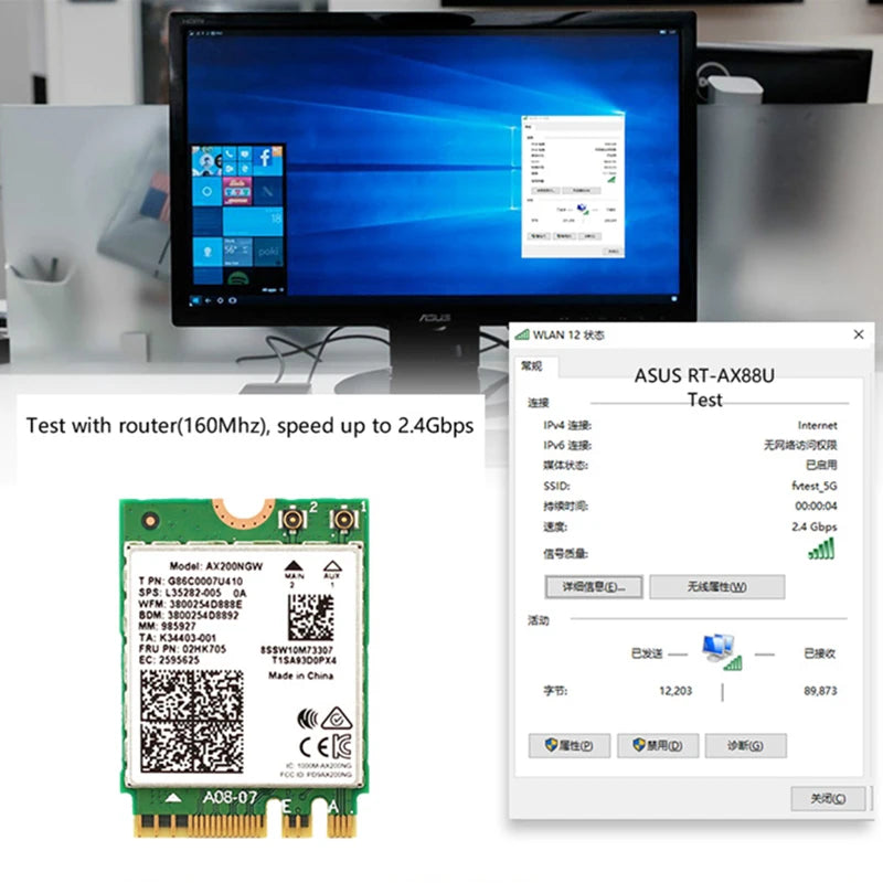 Placa sem fio wi-fi 6 banda dupla 3000mbps para ax200 m.2 bluetooth 5.2 2.4g/5ghz 802.11ac/ax ax200ngw antena adaptadora wi-fi