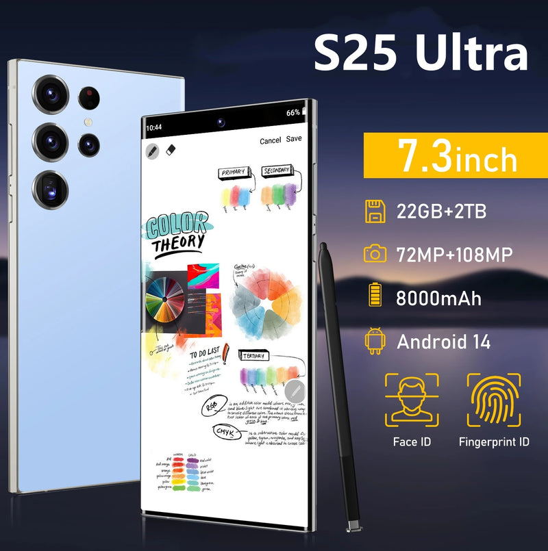 Versão global s25 ultra smartphone 5g 7.3 hd 22gb + 2tb telefone 4g duplo sim celulares android14 desbloqueado 8000mah 10 núcleo super telefone