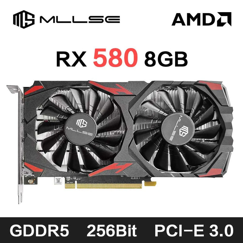 MLLSE AMD RX 580 8GB 2048SP Placa gráfica para jogos GDDR5 256Bit PCI-E 3.0 × 16 8Pin Radeon GPU Rx 580 Placa de vídeo Placa De vídeo