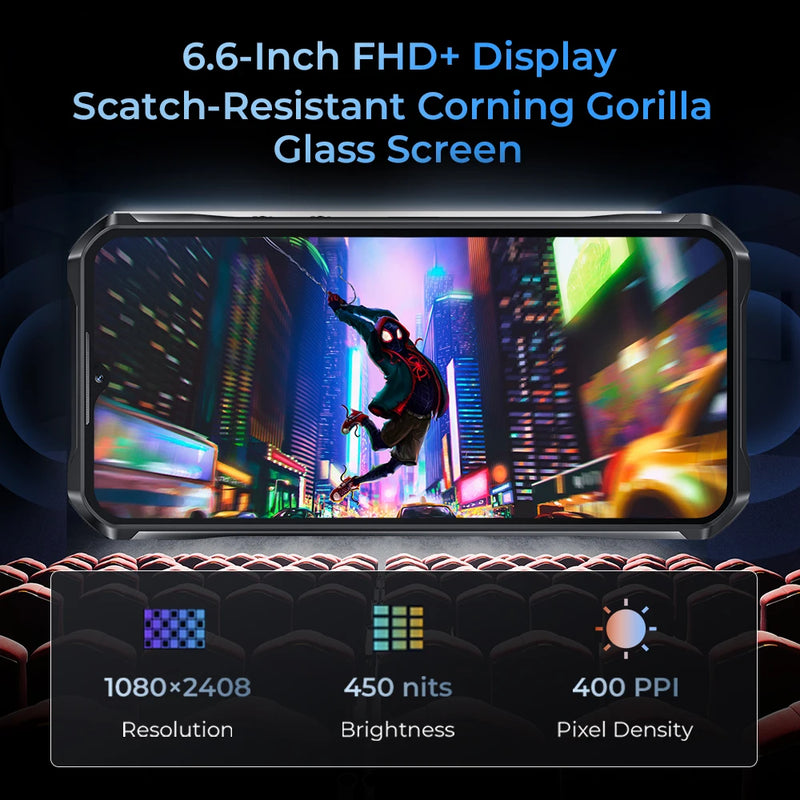 Oukitel wp33 pro 5g smartphone robusto 22000mah 6.6 "fhd + telefone celular 24gb 256gb câmera 64mp 33w dimensão 6100 +