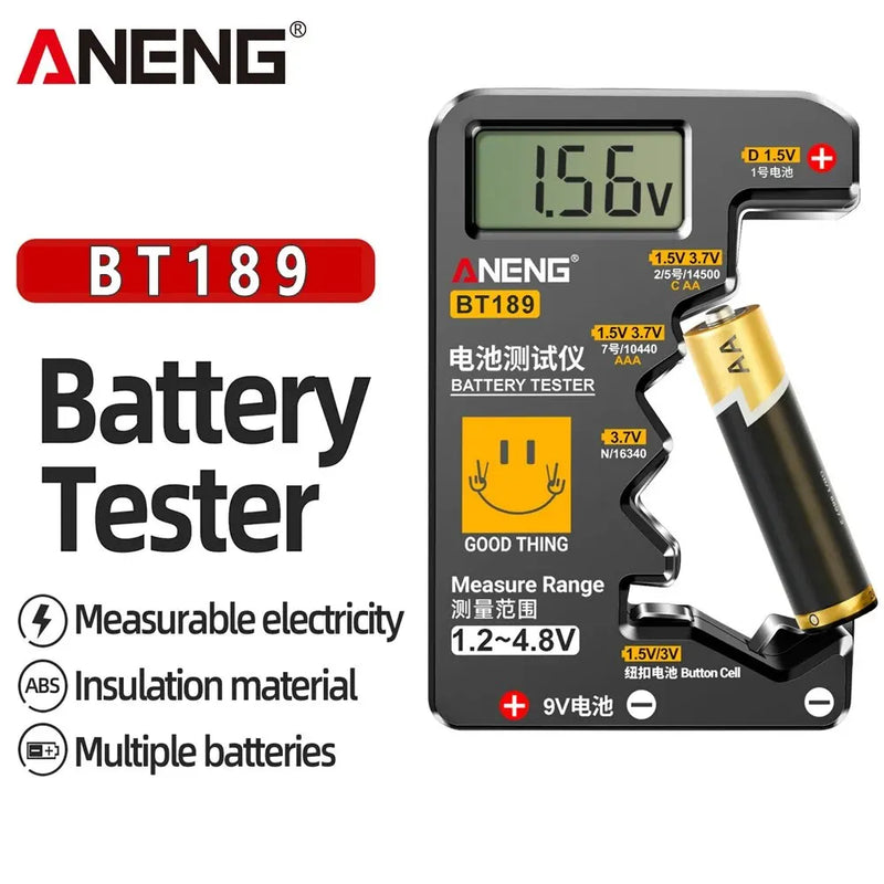 Aneng bt189 testador de bateria de célula de botão 9v n d c aa aaa universal doméstico display lcd testador de bateria detectores de banco de potência ferramentas