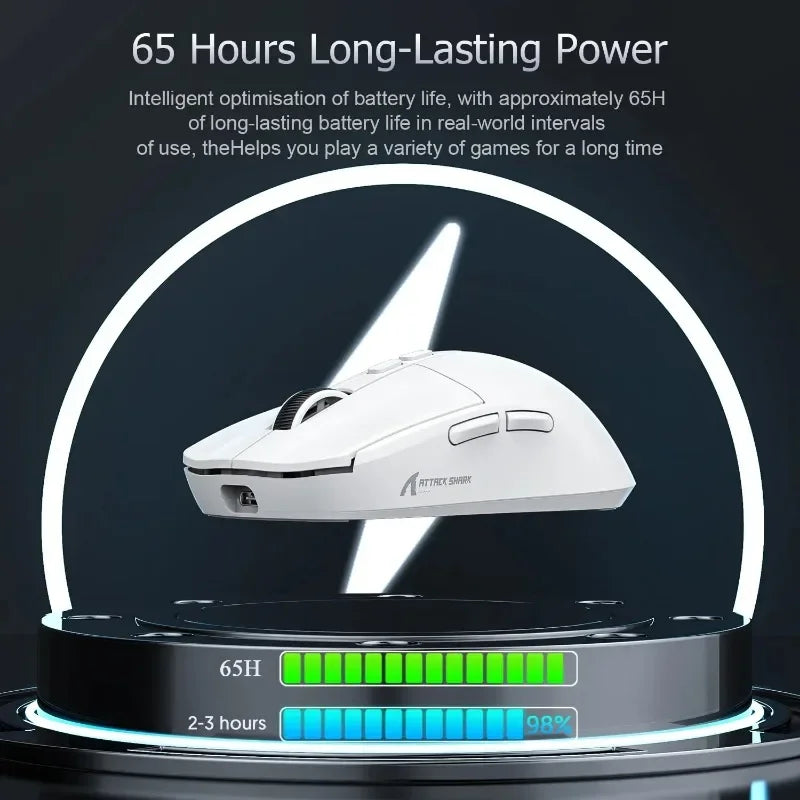 Mouse Bluetooth preto Attack Shark X11 PAW3311, conectividade de modo triplo, doca de carregamento magnética sensível ao toque, mouse para jogos ultraleve