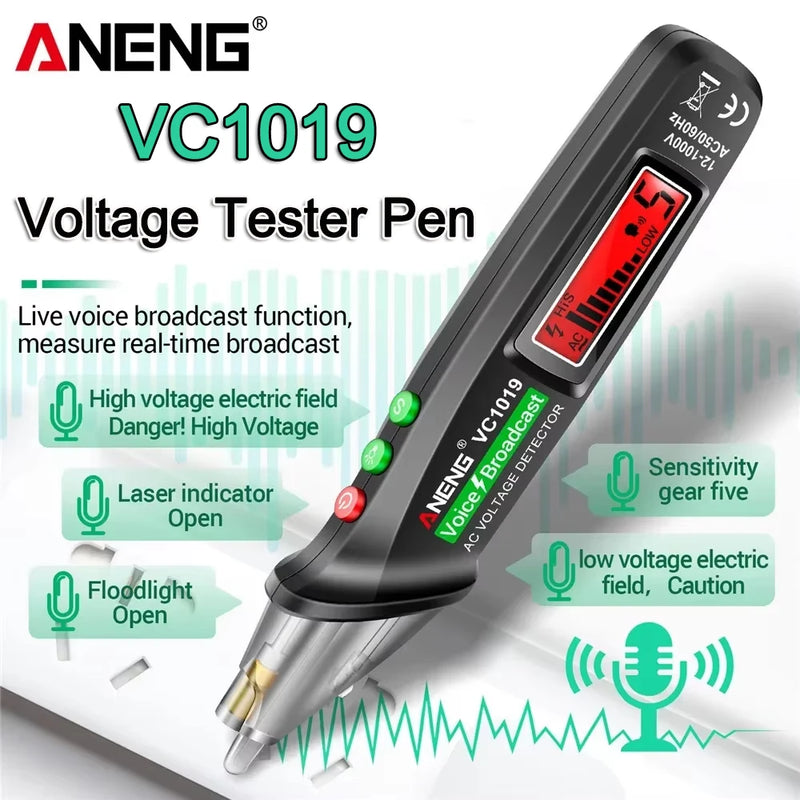 ANENG VC1019 Caneta Testadora de Tensão Sem Contato Transmissão de Voz Laser Vermelho detectar 12-1000V Volt Caneta de Corrente Ferramentas de Medidor de Teste Elétrico