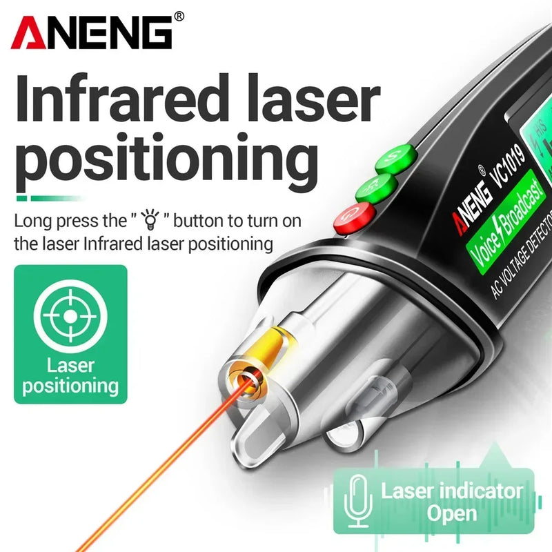 ANENG VC1019 Caneta Testadora de Tensão Sem Contato Transmissão de Voz Laser Vermelho detectar 12-1000V Volt Caneta de Corrente Ferramentas de Medidor de Teste Elétrico