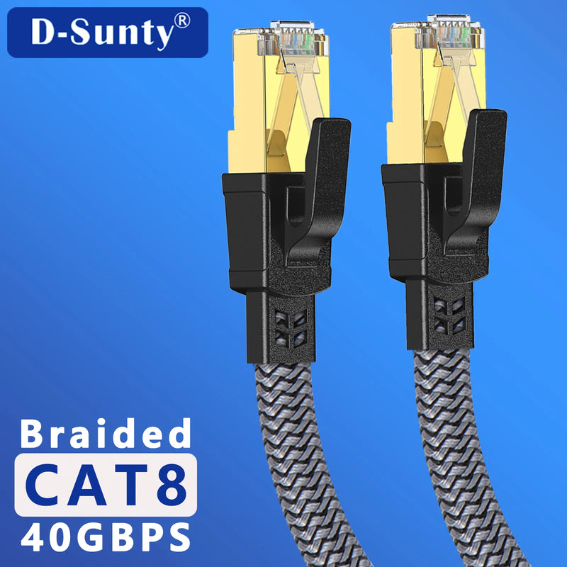 D-Sunty-Nylon Trançado Rede Lan Cord, CAT8 Cabo Ethernet, PC Modem, Laptop, PS 5 Router, RJ45 Flat Cable, Cat 8, 40Gbps