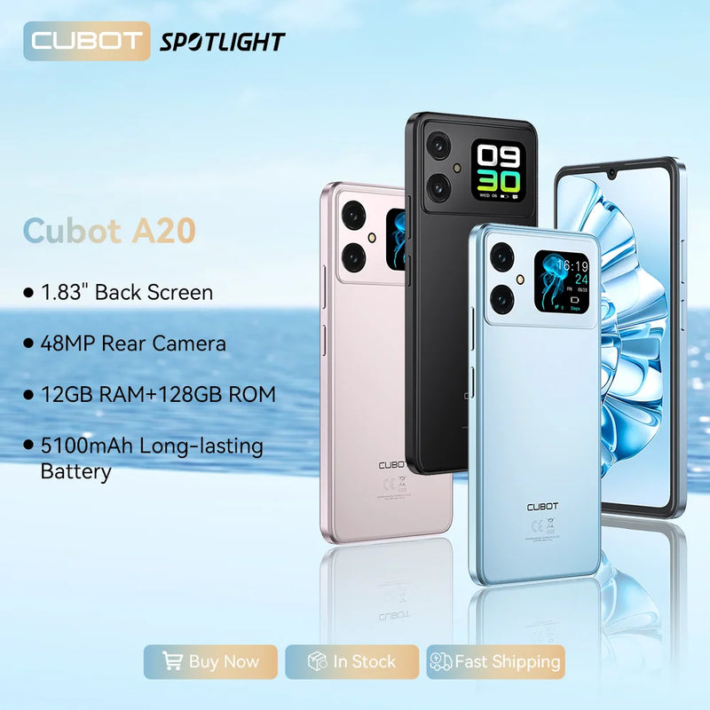 [Estreia mundial] Smartphone Cubot A20 Android 14 12GB (4GB + 8GB Estender) + 128GB 90Hz 6,745 "HD + Display Face ID 5100mAh Celular