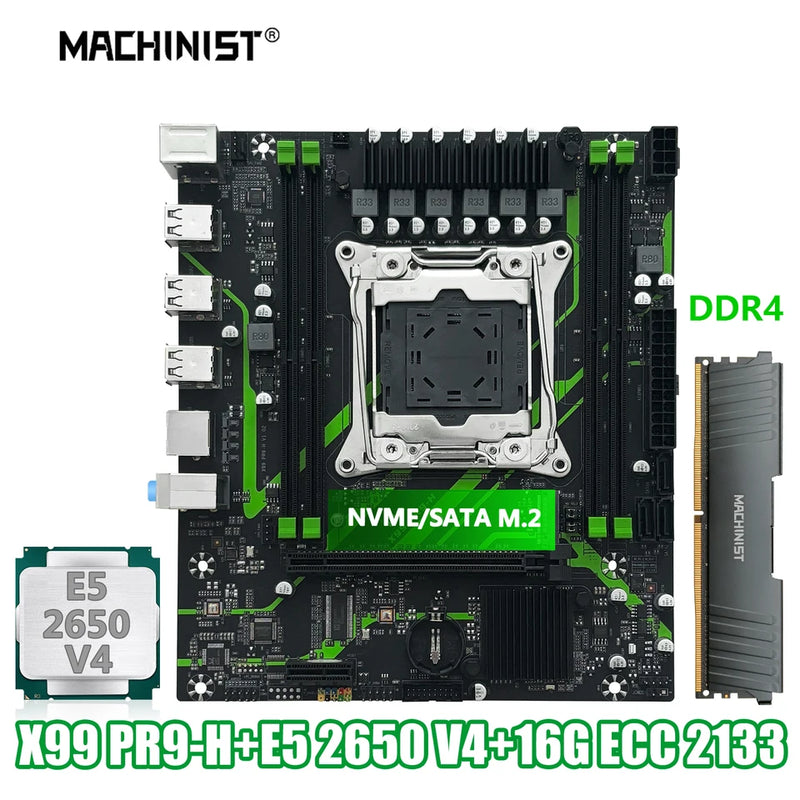 Kit conjunto de placa-mãe MACHINIST X99 PR9-H com CPU Intel LGA2011-3 Xeon E5 2650 V4 + DDR4 1*16GB 2133MHz Memória RAM NVME M.2 SATA