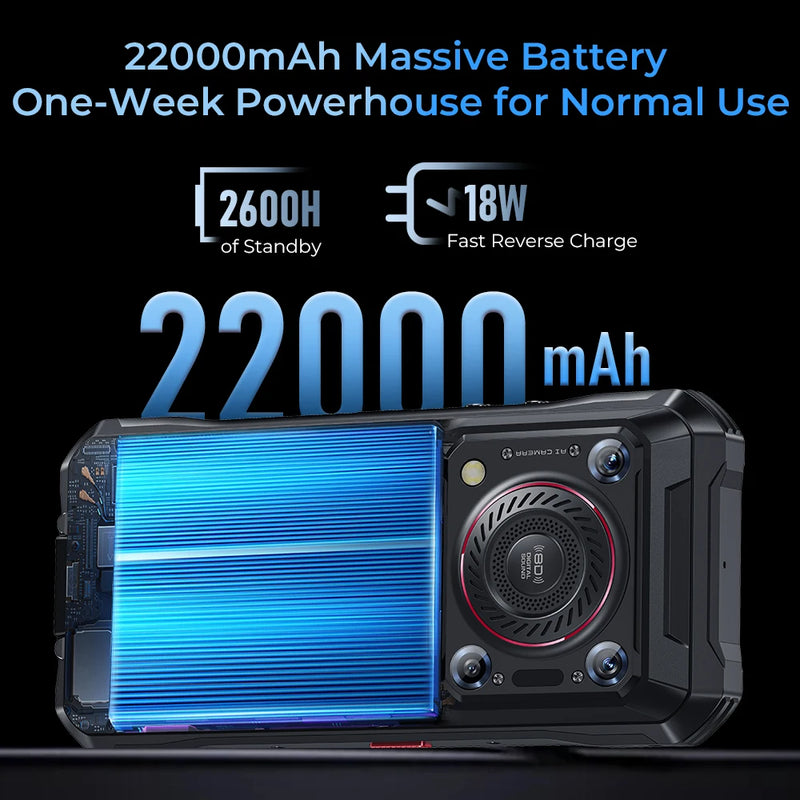 Oukitel wp33 pro 5g smartphone robusto 22000mah 6.6 "fhd + telefone celular 24gb 256gb câmera 64mp 33w dimensão 6100 +