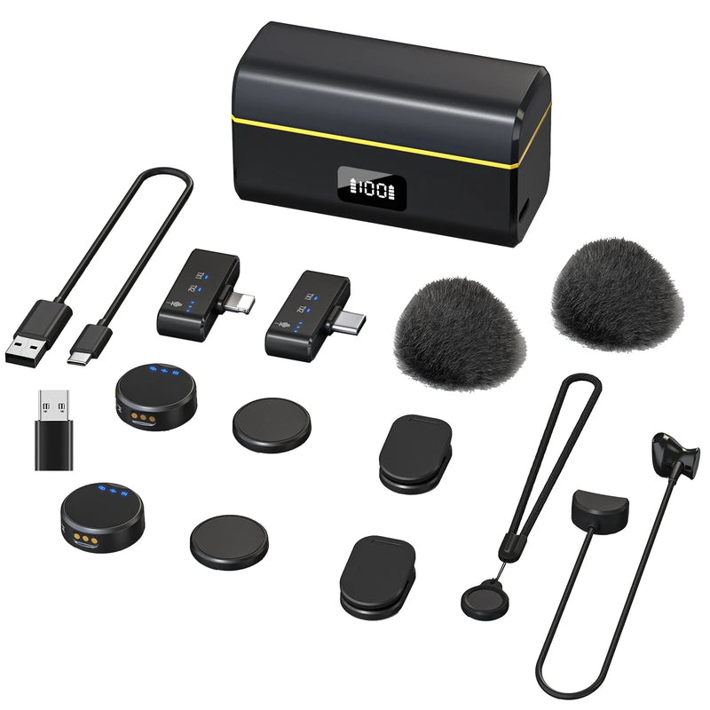 Microfone Sem Fio Para Telefone, Lavalier Profissional, Redução De Ruído, Caixa De Carregamento, Magnética, 100m