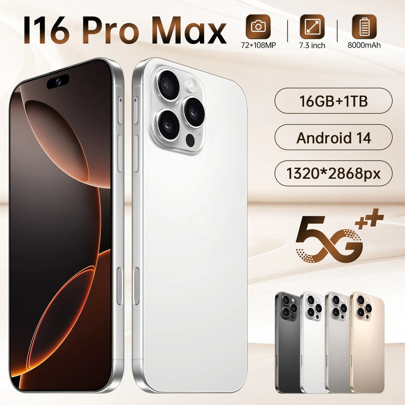2025 smartphone 22gb + 2tb para 7.3 polegadas i16 pro max tela cheia 4g 5g telefone celular 8000mah telefones celulares versão global