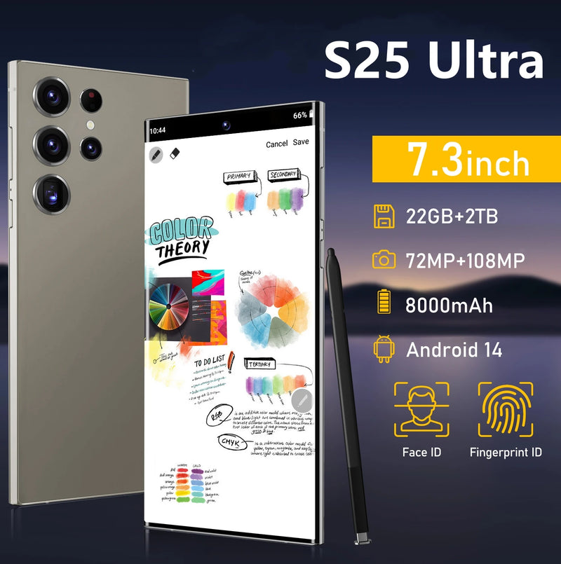 Versão global s25 ultra smartphone 5g 7.3 hd 22gb + 2tb telefone 4g duplo sim celulares android14 desbloqueado 8000mah 10 núcleo super telefone