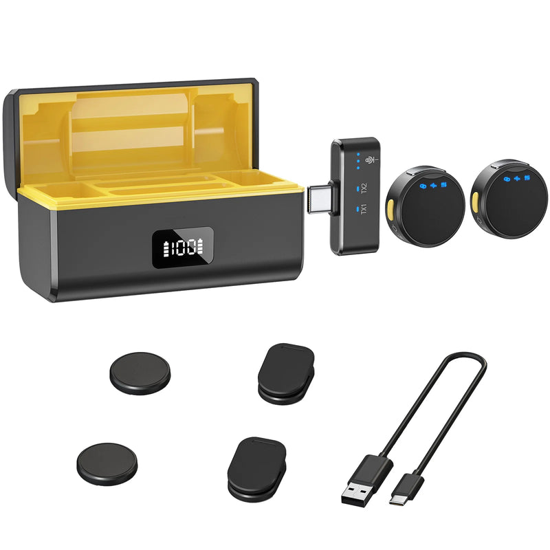 Microfone Sem Fio Para Telefone, Lavalier Profissional, Redução De Ruído, Caixa De Carregamento, Magnética, 100m