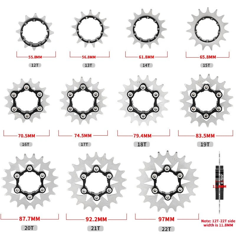 MUQZI Cassete de Velocidade Única Cog 12T 13T 14T 15T 16T 17T 18T 19T 20T 21T 22T Kit de Conversão de Cassete de Bicicleta