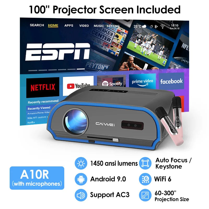 Projetor 4K Ultra HD com sistema de karaokê Experiência a laser Cinema em casa Projetores de filmes ao ar livre 15000 lúmens