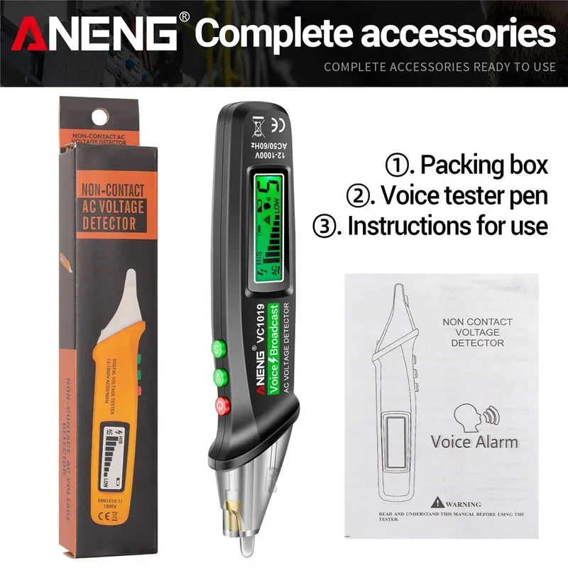 ANENG VC1019 Caneta Testadora de Tensão Sem Contato Transmissão de Voz Laser Vermelho detectar 12-1000V Volt Caneta de Corrente Ferramentas de Medidor de Teste Elétrico