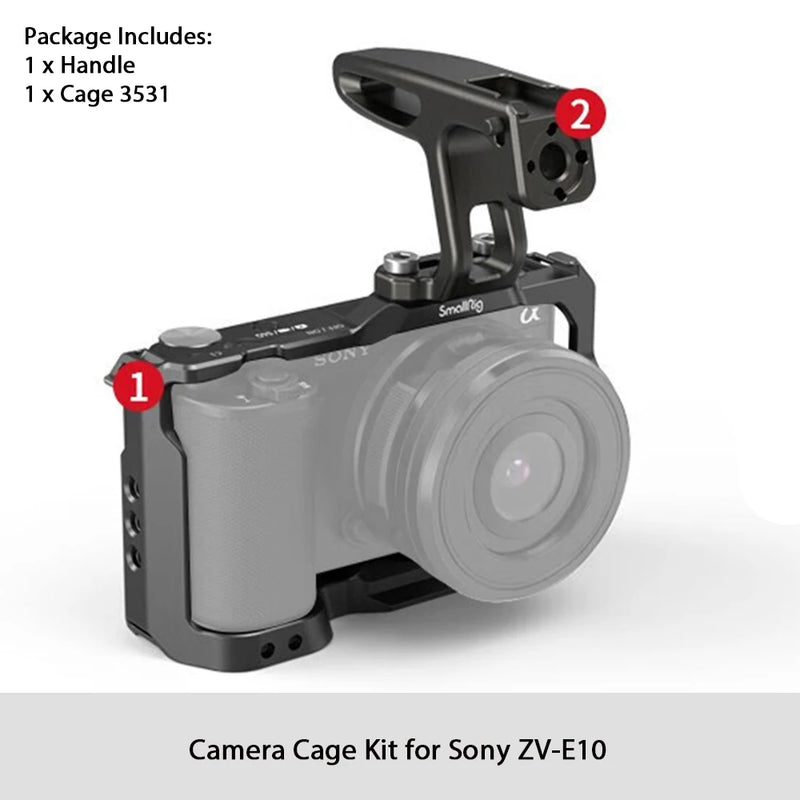 Smallrig para gaiola Sony ZV-E10 com aperto de silicone e placa de liberação rápida integrada para kit de equipamento de gaiola Arca-Swiss com sapata fria 3538