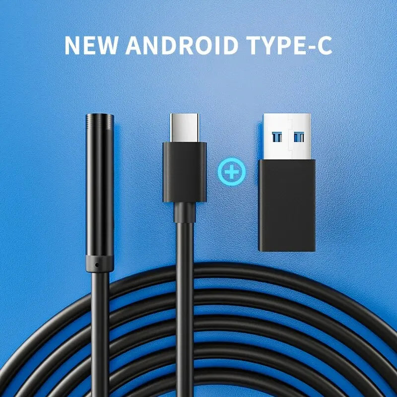 Câmera Endoscópio Tipo-C, IP67 Impermeável, 6 LEDs, Ajustável, USB, Android, Inspeção Flexível, Câmeras Borescope para Telefone, PC, 7,0mm