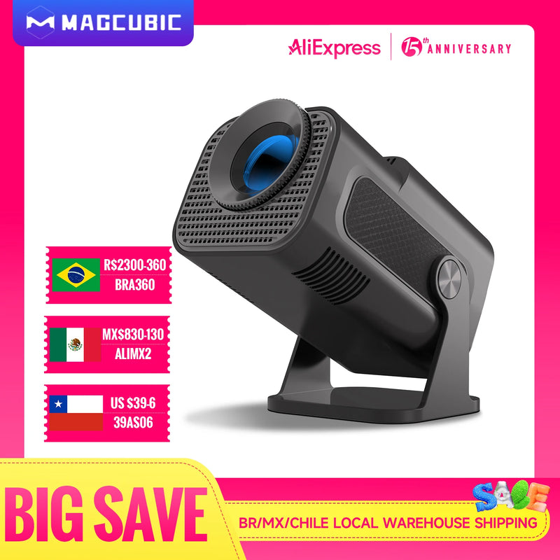 Magcubic HY320 Mini Projetor Recentemente Nativo 720P Android 11 4K 300ANSI Wifi6 BT5.0 Cinema Ao Ar Livre Portátil 180 °   Projetor giratório