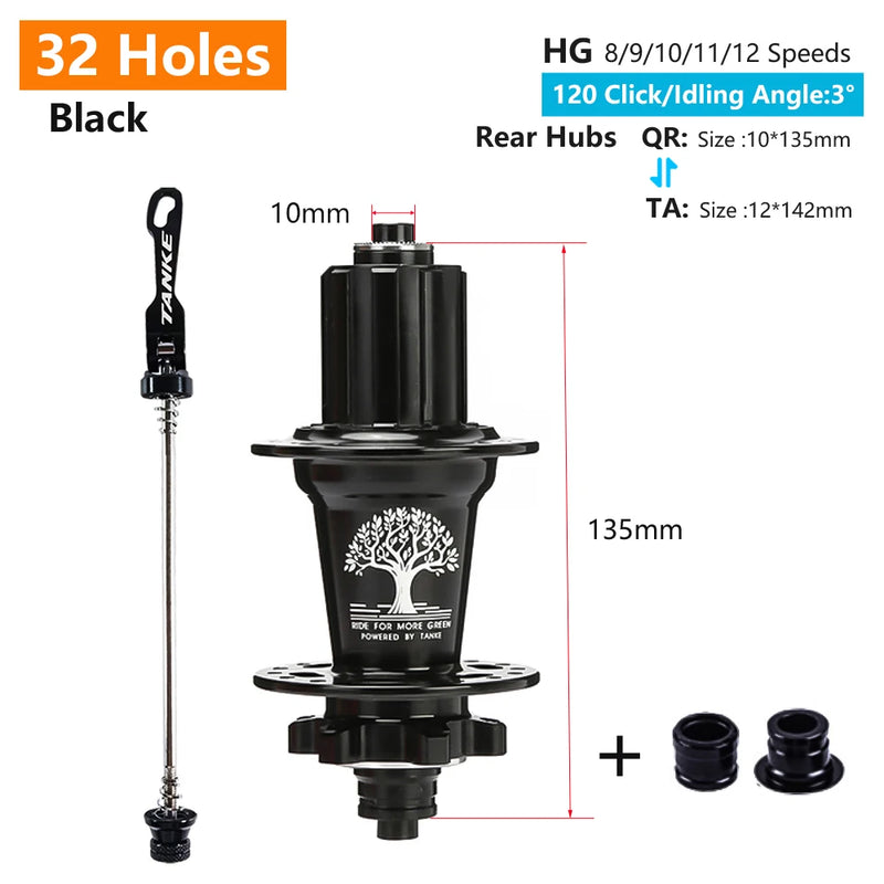 Tanke 120 clique hub 6 rolamento mtb mountain bike hub dianteiro traseiro 28 32 36 furos qr através do eixo troca freio a disco cubos de bicicleta hg