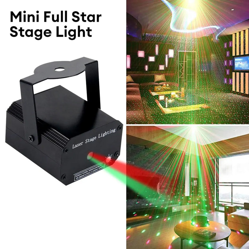 Portátil mini 2in1 led luz de palco dj discoteca luz projetor luzes laser som ativado flash luz para festa de casamento natal
